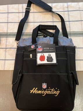 NFL Black Cooler Tote with Gold Homegating Script